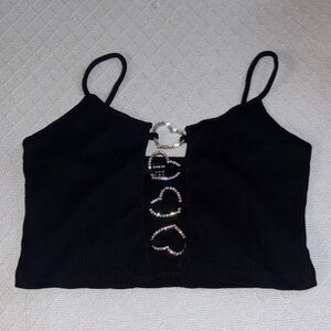 SHEIN Black Crop Top with Heart Accents